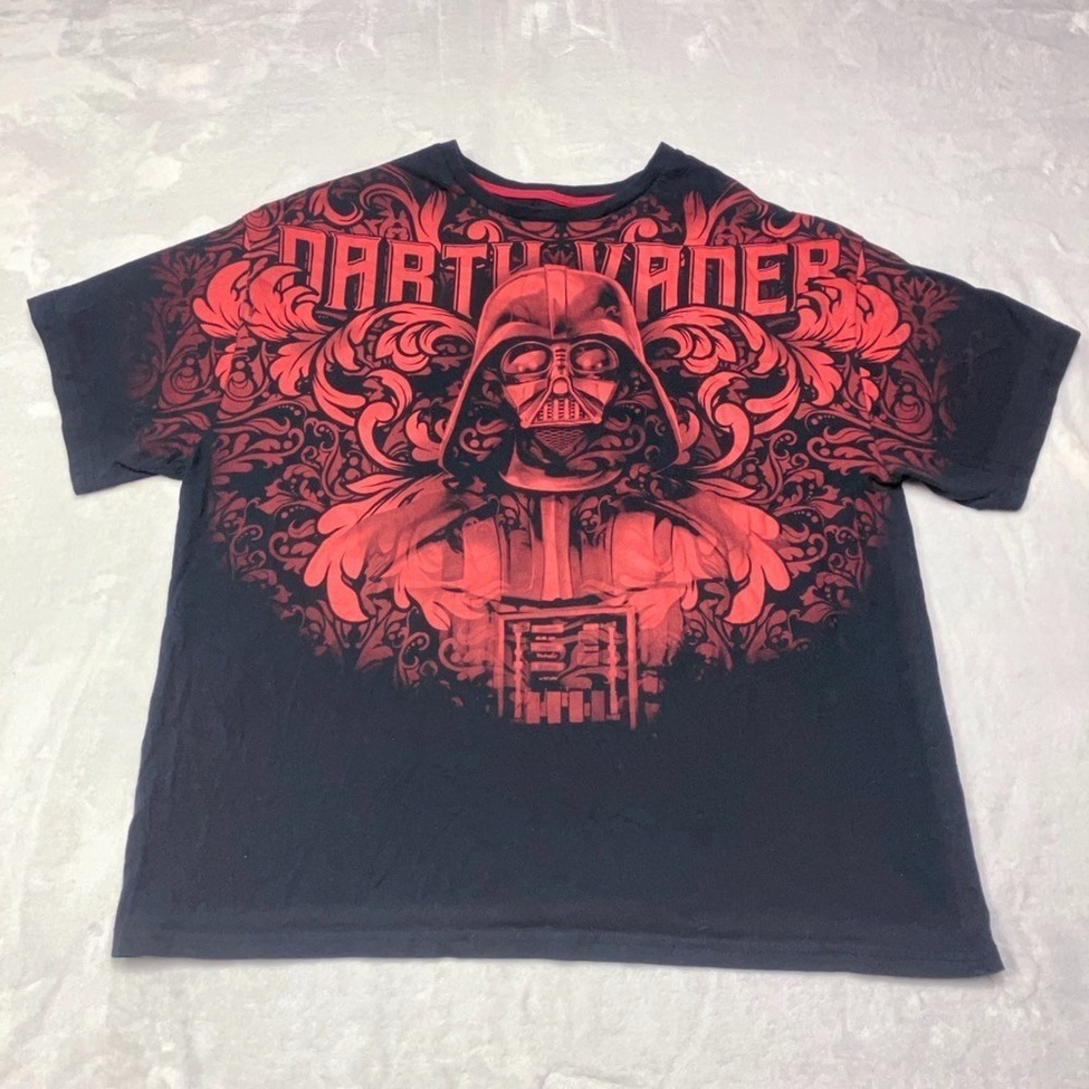 2/$30 Star Wars Cyber Darth Vader‎ T-Shirt Mens L Black All Over Print Red Black